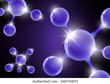 Modern abstract background of the molecule on a purple background. Design template for medicine, science, technology, chemistry, biotechnology. Vector illustration