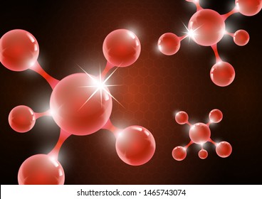 Modern abstract background of the molecule on a red background. Design template for medicine, science, technology, chemistry, biotechnology. Vector illustration