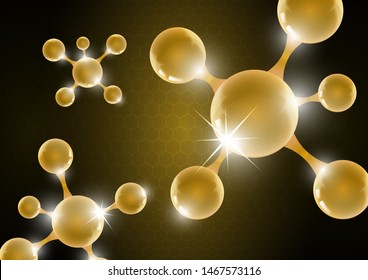 Modern abstract background of the molecule on a yellow background. Design template for medicine, science, technology, chemistry, biotechnology. Vector illustration
