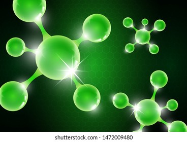 Modern abstract background of the molecule on a green background. Design template for medicine, science, technology, chemistry, biotechnology. Vector illustration