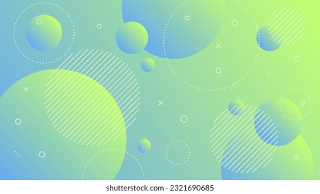 Modern Abstract Background with Motion Round Retro Memphis and Blue Green Gradient Color