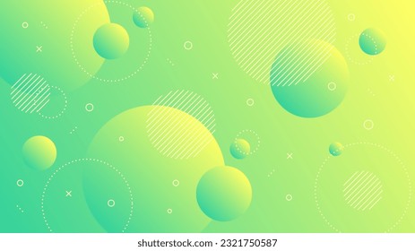 Modern Abstract Background with Motion Round Retro Memphis and Green Yellow Gradient Color