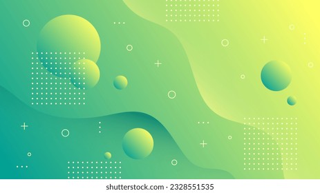 Fondo abstracto moderno con ondas de movimiento memphis retro y color gradiente verde amarillo