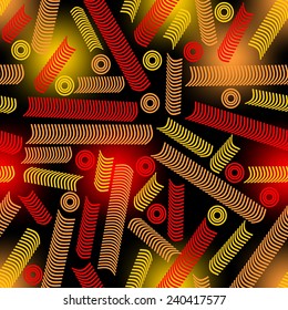 Modern abstract background with orange and red outline patterns on stained area
