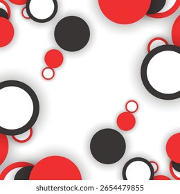 Modern abstract background with overlapping circles in red, black, and white tones. Perfect for posters, banners, web design, flyers, and modern graphic projects. Clean and stylish composition.