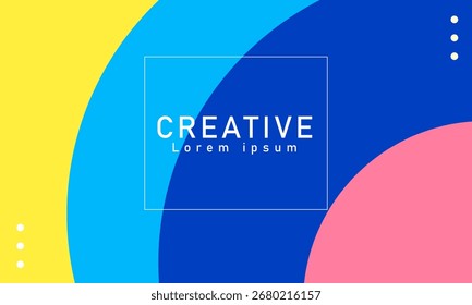 Fundo abstrato moderno com círculos coloridos sobrepostos em azul, amarelo e rosa. Modelo de design minimalista lúdico e criativo para apresentação.