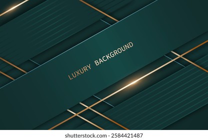 Modern abstract background with overlapping layers of dark green and golden lines. Vector illustration