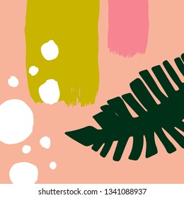 Modern abstract background with palm leaves. Trendy tropical artboard. Vector illustration