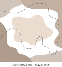 Modern abstract background in pastel beige and brown shades, irregular organic spots, vector shape. Background for a design, poster, or banner with an empty space for text. Wavy lines, curves