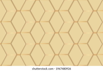 fondo abstracto moderno con motivos.  patrón con hexágono de oro.  hexágono dorado y líneas. Fondo claro. ilustración vectorial