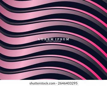 O fundo abstrato moderno com linhas onduladas rosa e cinza contrasta com o fundo azul escuro, criando um efeito visual dinâmico e elegante.