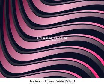 O fundo abstrato moderno com linhas onduladas rosa e cinza contrasta com o fundo azul escuro, criando um efeito visual dinâmico e elegante.