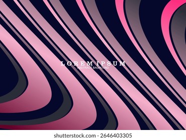 The modern abstract background with pink and gray wavy lines contrasts with the dark blue background, creating a dynamic and elegant visual effect.