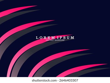 The modern abstract background with pink and gray wavy lines contrasts with the dark blue background, creating a dynamic and elegant visual effect.