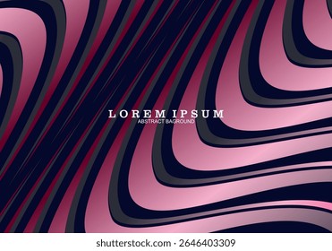O fundo abstrato moderno com linhas onduladas rosa e cinza contrasta com o fundo azul escuro, criando um efeito visual dinâmico e elegante.