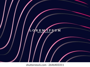 O fundo abstrato moderno com linhas onduladas rosa e cinza contrasta com o fundo azul escuro, criando um efeito visual dinâmico e elegante.