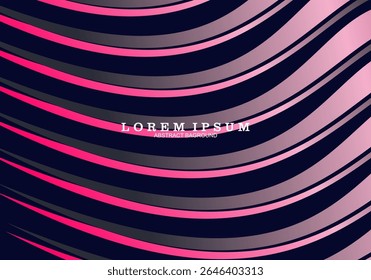 O fundo abstrato moderno com linhas onduladas rosa e cinza contrasta com o fundo azul escuro, criando um efeito visual dinâmico e elegante.