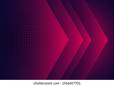 Modern abstract background pink, purple and blue gradient arrow shape overlapping layer with halftone effect. Vector illustration