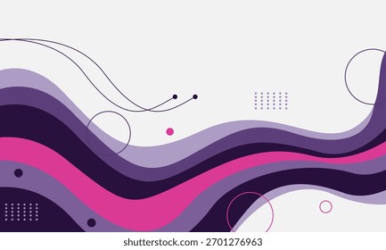 Fondo abstracto moderno con Formas onduladas púrpuras y rosadas y Elementos geométricos para proyectos de diseño creativo.