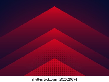Modern abstract background red and blue gradient arrow shape overlapping layer with halftone effect. Vector illustration