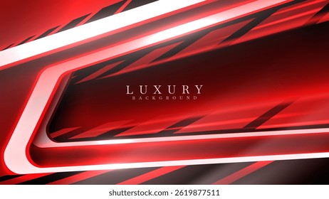 Moderner abstrakter Hintergrund mit rotem Neonlicht-Effekt und weißen Linien, erstklassige Luxus-Stimmung, Vektorgrafik.