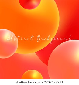 Fondo abstracto moderno en colores naranjas rojos. Esferas 3D realistas. Fondo de burbujas brillantes. Plantilla gráfica cuadrada.