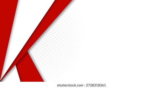 Fondo abstracto moderno con Formas geométricas superpuestas en rojo y blanco y puntos de semitono. Ilustración vectorial