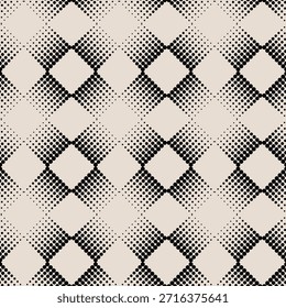 Modern abstract background with repeating diamond grid with halftone dot shading in black and beige tones creating textured optical illusion style geometric design suitable for digital art wallpapers and graphic design projects Vector