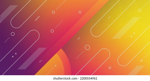  Modern Abstract Background with Retro Memphis Elements and Purple Gradient Color