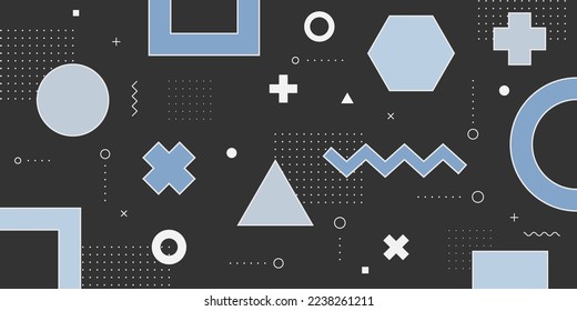 Modern Abstract Background with Retro Memphis Dark Gray Blue Pastel Color
