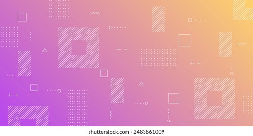 Moderner Abstrakter Hintergrund mit Retro-Memphis-Elementen und lila-orange-weißer Farbverlauf Pastellfarbe