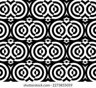 Moderner abstrakter Hintergrund mit Ringen. Dreidimensionales nahtloses Muster mit Kreislinie auf weißem Hintergrund. Geometrischer Vektor. Kreativer Hintergrund für Feiertage. Luxuriöser Weihnachtsdruck.