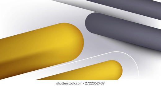 Fondo Abstractas moderno con Formas 3D redondeadas en color gris y dorado. Composición de Formas dinámicas
