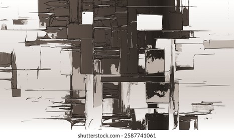 Modern abstract background, sepia color paint, blending textured forms with bold paint strokes, offering a timeless perspective on grid painting
