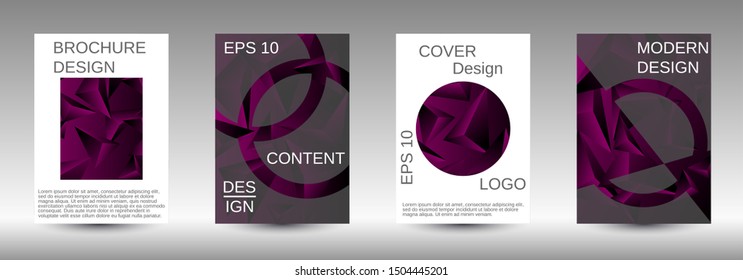Modern abstract background. A set of modern abstract covers. Creative purple triangle element vector. Geometric booklet cover template design.