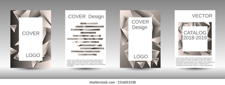 Modern abstract background. A set of modern abstract covers. Creative beige triangle element vector. Geometric booklet cover template design.