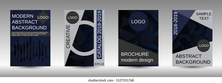 Modern abstract background. A set of modern abstract covers. Creative black triangle element vector. Geometric booklet cover template design.