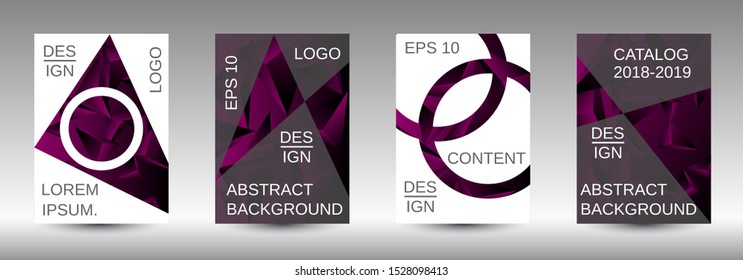 Modern abstract background. A set of modern abstract covers. Creative purple triangle element vector. Geometric booklet cover template design.