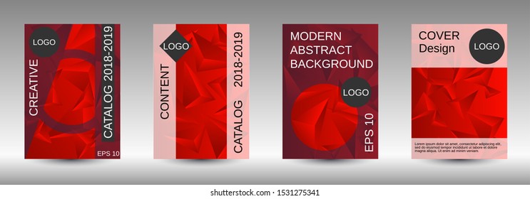 Modern abstract background. A set of modern abstract covers. Creative red triangle element vector. Geometric booklet cover template design.
