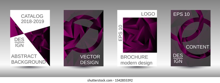 Modern abstract background. A set of modern abstract covers. Creative purple triangle element vector. Geometric booklet cover template design.