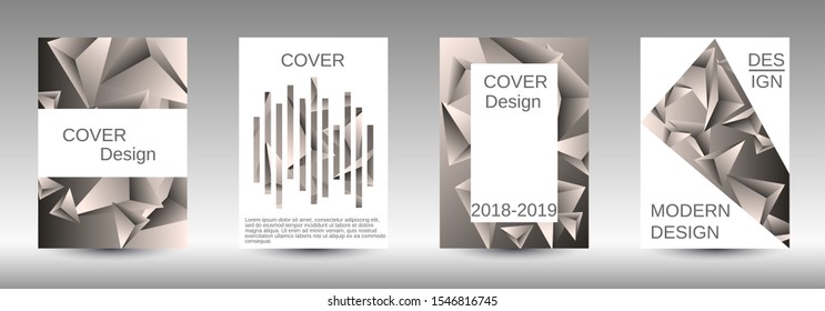 Modern abstract background. A set of modern abstract covers. Creative beige triangle element vector. Geometric booklet cover template design.