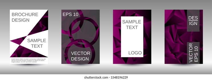 Modern abstract background. A set of modern abstract covers. Creative purple triangle element vector. Geometric booklet cover template design.