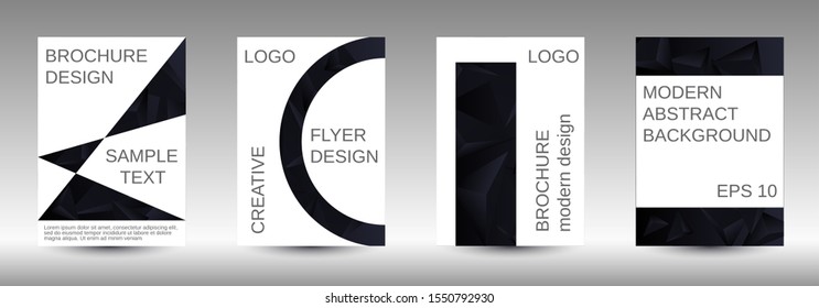 Modern abstract background. A set of modern abstract covers. Creative black triangle element vector. Geometric booklet cover template design.