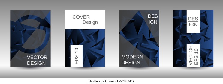 Modern abstract background. A set of modern abstract covers. Creative black triangle element vector. Geometric booklet cover template design.