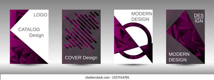 Modern abstract background. A set of modern abstract covers. Creative purple triangle element vector. Geometric booklet cover template design.