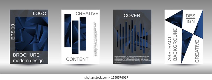 Modern abstract background. A set of modern abstract covers. Creative black triangle element vector. Geometric booklet cover template design.