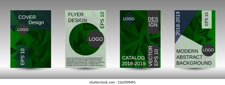 Modern abstract background. A set of modern abstract covers. Creative green triangle element vector. Geometric booklet cover template design.