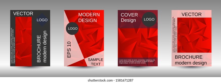 Modern abstract background. A set of modern abstract covers. Creative red triangle element vector. Geometric booklet cover template design.