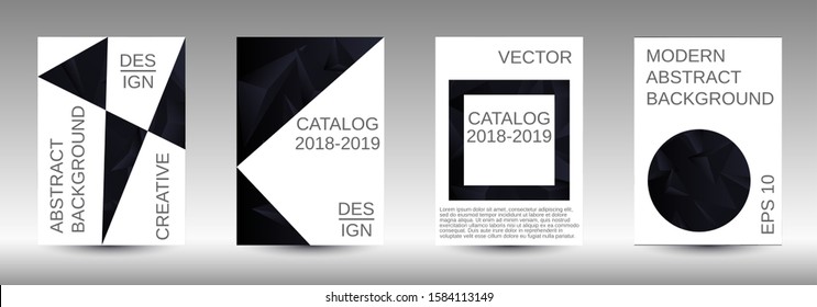 Modern abstract background. A set of modern abstract covers. Creative black triangle element vector. Geometric booklet cover template design.