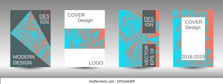 Modern abstract background. A set of modern abstract covers. Creative blue triangle element vector. Geometric booklet cover template design.